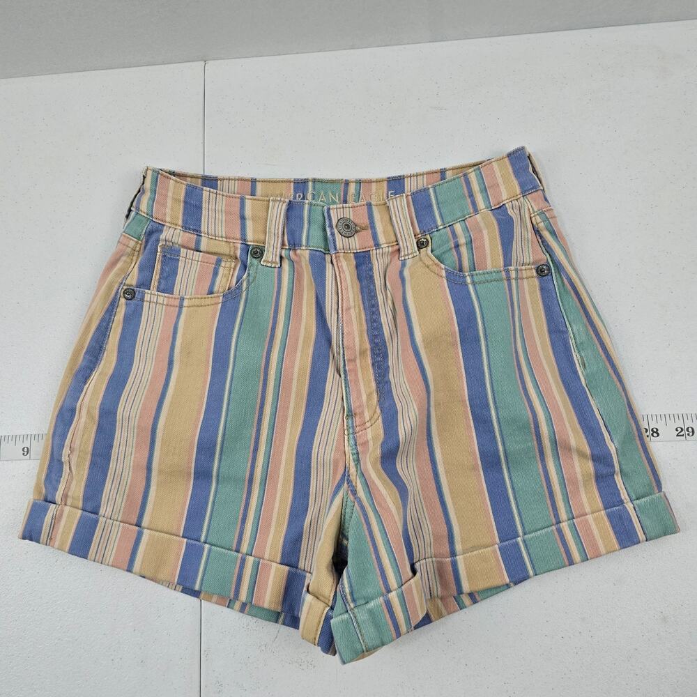 American Eagle mom shorts multi color striped size 0‎ womens 5603